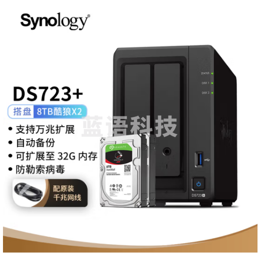 群晖（Synology）DS723  NAS搭配2块6TB群晖HAT3300硬盘套装