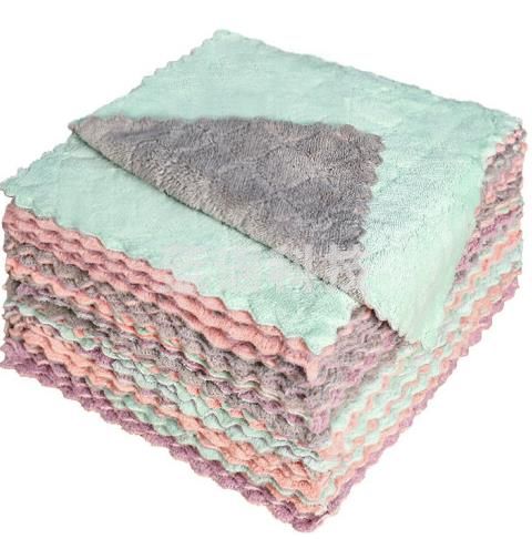 海斯迪克 HK-850 双色吸水抹布(10块)厨房不沾油洗碗布 双层加厚清洁巾 25*25cm..