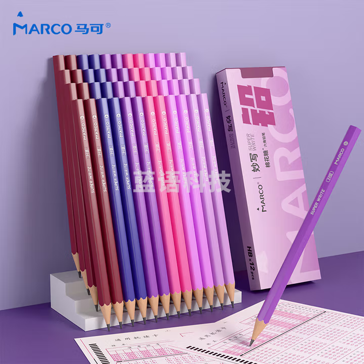 马可（MARCO）妙写小学生铅笔原木0铅毒一年级二年级2b铅笔HB涂卡笔考试幼儿园初学者练字六角 12支紫色HB