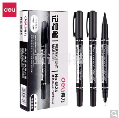 得力思达6824小双头记号笔(黑)(盒)  12支/盒