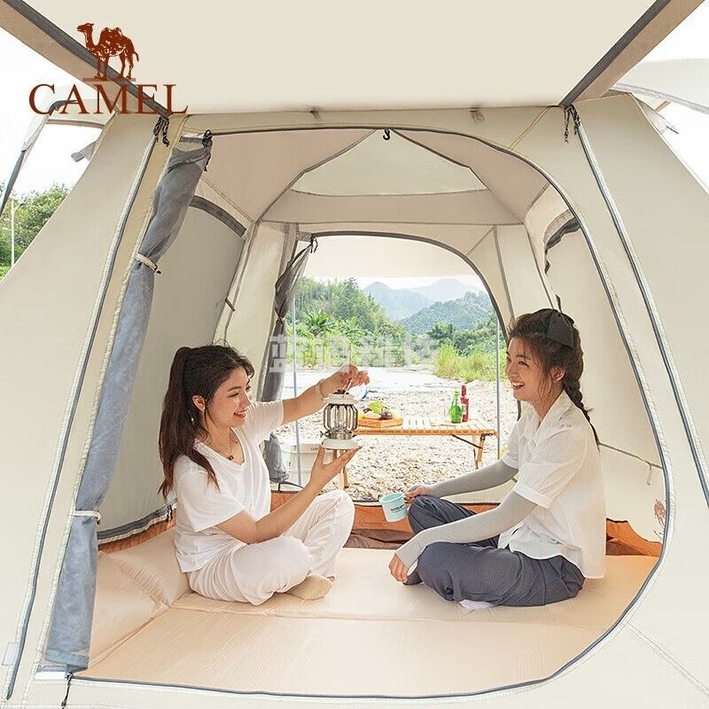 骆驼帐篷户外便携式折叠全自动野营野外露营防晒天幕帐篷【牧云4】A1S3NA105-1 浅沙色