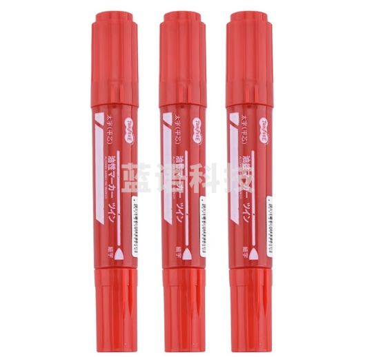 日本TANOSEE 双头记号笔马克笔签名签到物流学生办公平头+细圆双头油性笔 红色 3支装