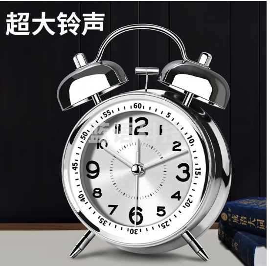 瑜品佳闹钟卧室床头低音学生专用起床神器超大铃声贪睡打铃钟儿童男女孩 升级充电【冰川银+夜光+usb线】