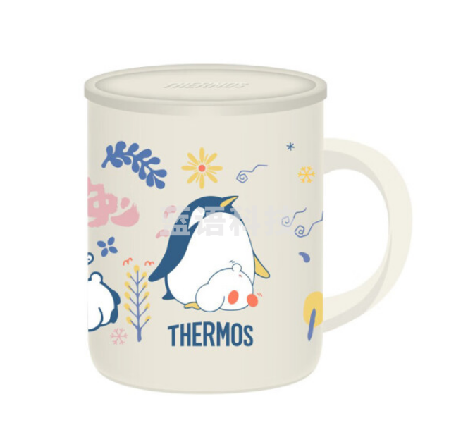 膳魔师(THERMOS)TJDG-355 WT灰色大吉兔杯子 陶瓷桌面保温马克杯带盖水杯