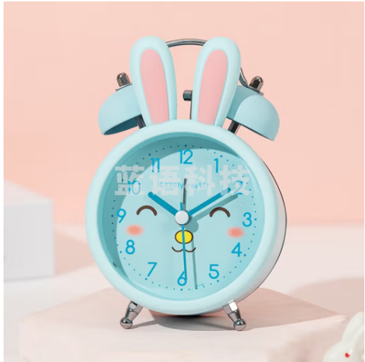 亚铂尼（ABORNI）闹钟学生专用起床神器儿童男女孩可爱床头桌面小钟表强力叫醒时钟 蓝色兔子-【圆形】