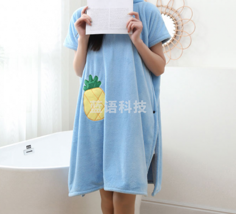 沐凡 可穿浴巾 珊瑚绒浴袍斗篷 蓝色95*80cm