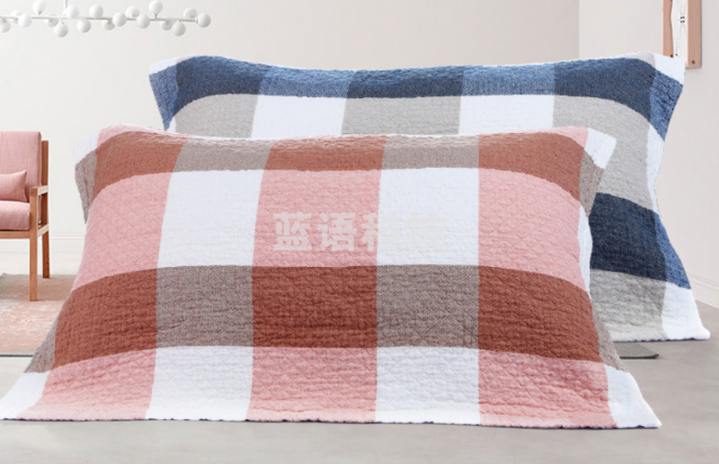 沐凡 枕巾纯棉一对 纱布加厚四季枕头巾 褶皱格蓝色75*50cm（对）