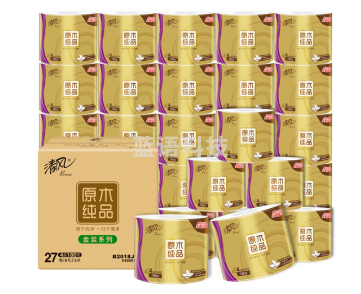 清风卷纸B2018JE27N 金装 4层180克卫生纸巾27卷/箱