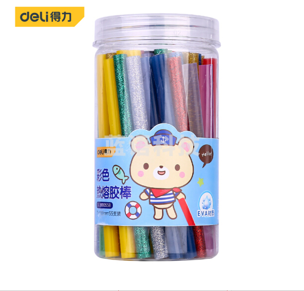 得力DL390055B 彩色高粘性热熔胶枪胶棒胶条55支装7mm*100mm ROHS认证