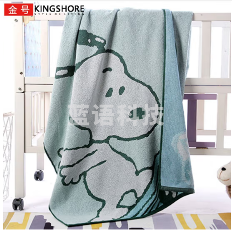 金号毛巾 新疆长绒棉 纯棉史努比卡通加大洗澡巾 柔软吸水A类大浴巾 绿色 180*78cm