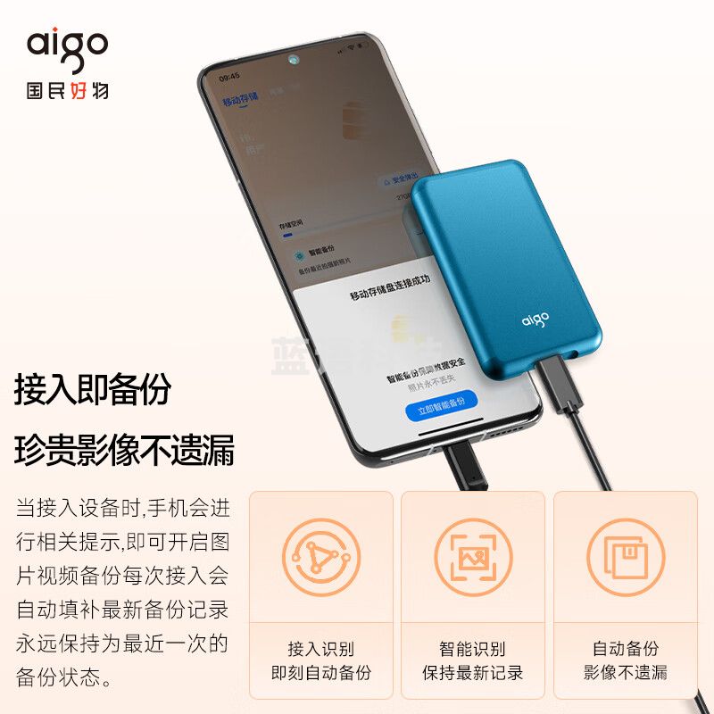 爱国者（aigo）1TB移动固态硬盘 (PSSD) S7 Ai相册版 Type-c USB3.2 读速高达520MB/s 户外出行手机直连
