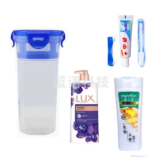 洗漱套装5件套  含牙刷、牙膏、梳子、沐浴乳100g、洗发露100g    货号：YC