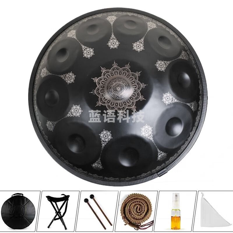 海之韵手碟鼓专业级 handpan手碟440赫兹432赫兹手工锻打乐器鼓 9音黑色曼陀罗+赠品