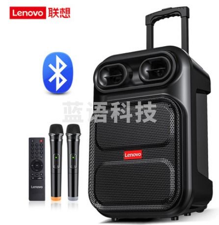 联想（Lenovo）V07 12英寸户外拉杆音箱 蓝牙便携 舞台会议教学扩音器 双无线话筒+遥控器 黑色 IT.988