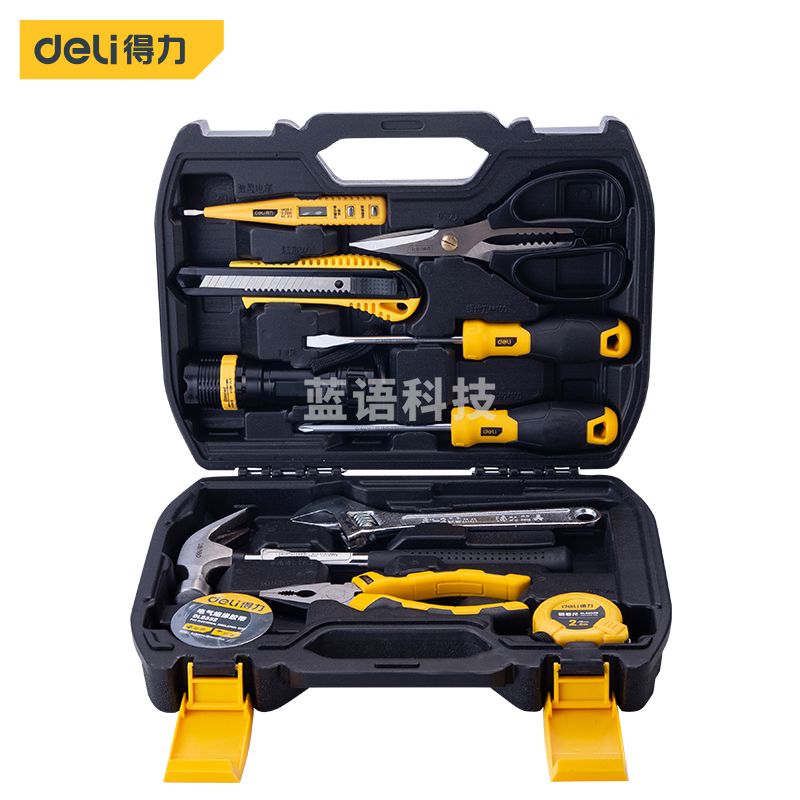 得力DL5962 家用多功能五金工具箱手动工具套装电工工具箱家用应急包11件