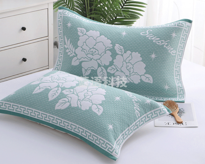 沐凡 枕巾棉质一对 纱布枕头巾 吃鱼猫绿色75*50cm