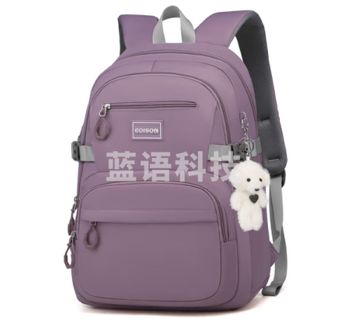 爱迪生发明家初中生书包大容量多隔层背包女高中学生简约双肩包 k075-12 紫色