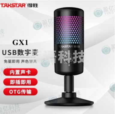 得胜（TAKSTAR） GX1 USB电脑麦克风网络授课游戏录课直播内置声卡电容麦手机有线话筒 黑色