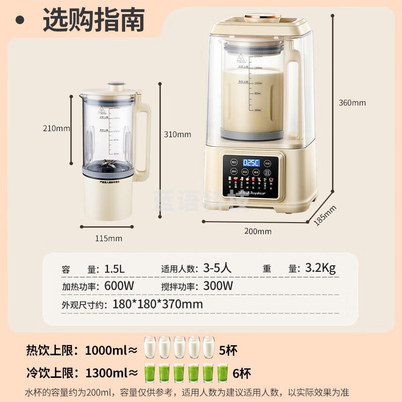 荣事达（Royalstar）破壁机家用豆浆机1.5L大容量预约多功能全自动免煮五谷杂粮料理辅食机【国家补贴】 RZ-803AH