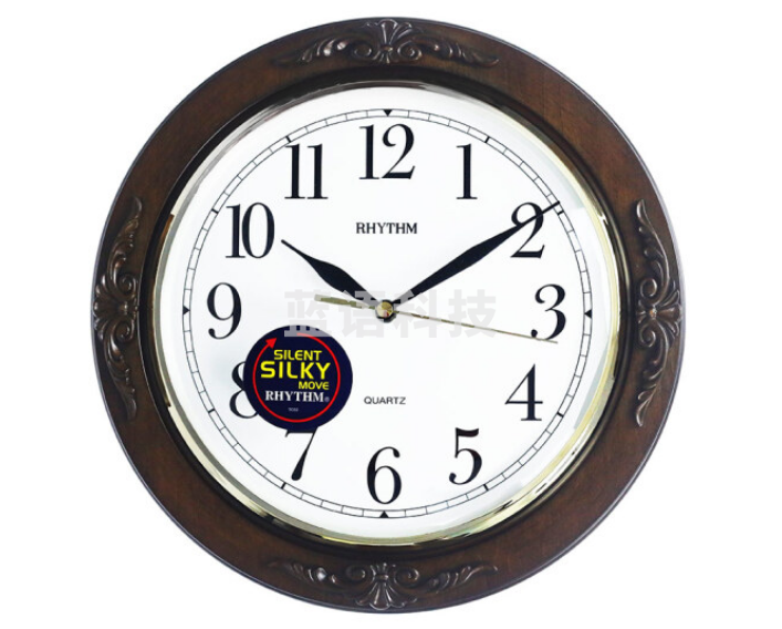 丽声(RHYTHM)挂钟cmg938nr06D静音扫秒石英钟 实木圆形办公室钟表 30cm雕花