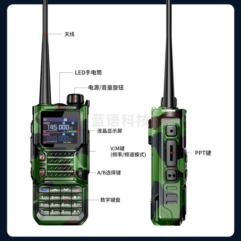 宝锋（BAOFENG）UV-5R HUP 对讲机升级版系列 一键对频UV双多频段航空频大功率户外自驾游户外露营手台（迷彩色）