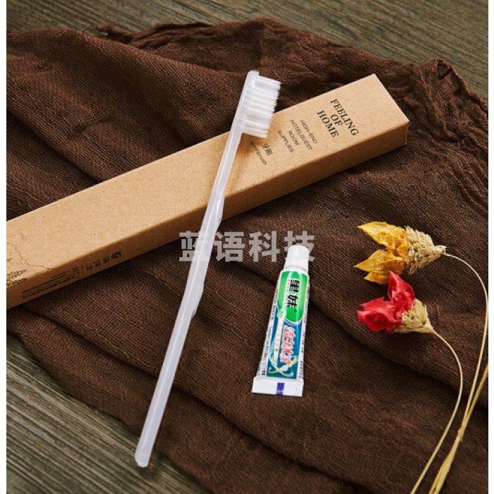 YB 星级酒店用品高端民宿客房专用一次性牙具 白色半透明牙刷尖白毛+6g黑妹牙膏 山水牛皮纸系列