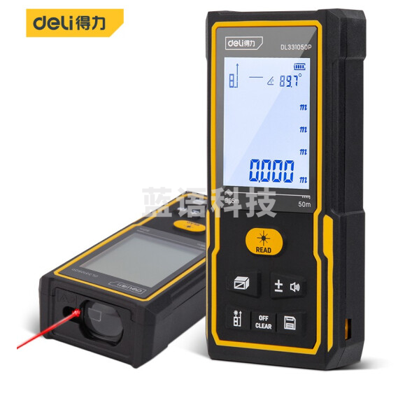 得力DL331050P 手持式大屏激光测距仪高精度电子尺红外量房仪电子水平泡50米