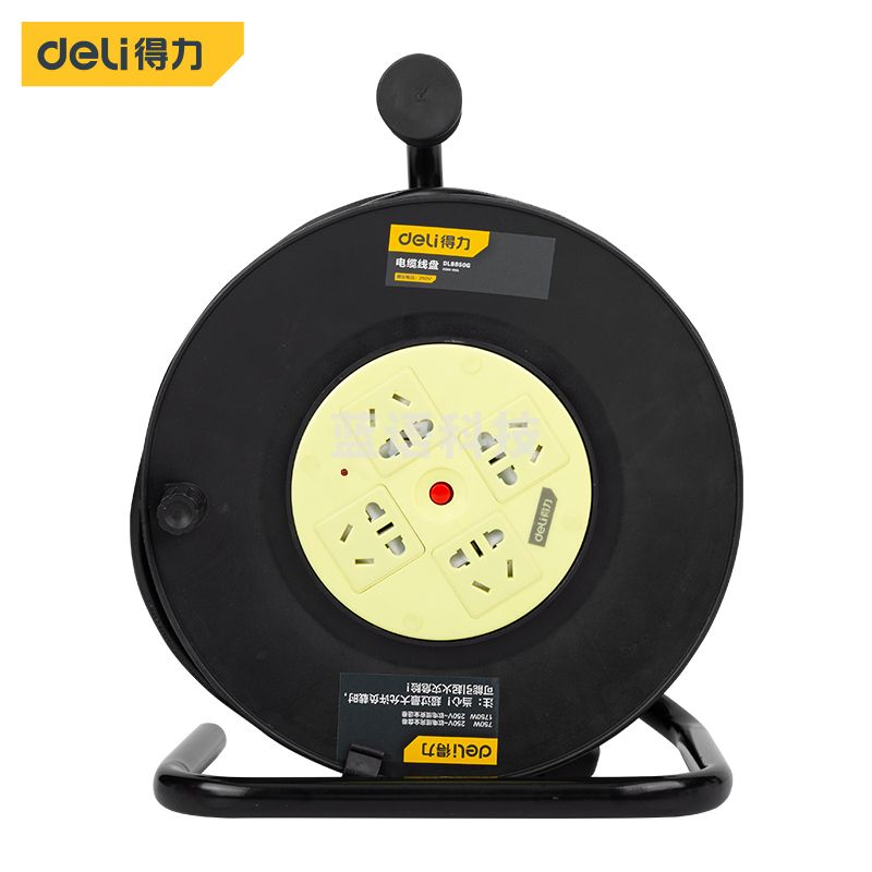 得力工具DL8850G 50m电缆线盘 卷线盘 50米电缆插线板 电线绕线盘 线轴拖线盘