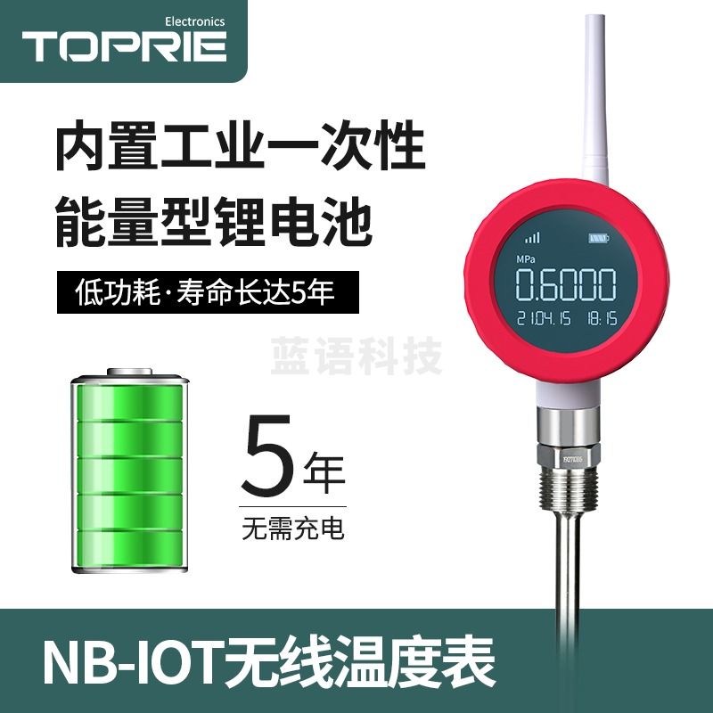 拓普瑞（TOPRIE）4G/NBiot无线温度表测水测温断点续传LORA低功耗供暖气工业级数显 NB IOT 杆10cm，螺纹M20*1.5