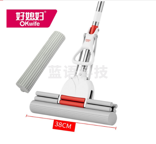 好媳妇HD-7116A第4代38cm胶棉拖把 家用办公室吸水墩布懒人免手洗自动海棉地板拖共2个头