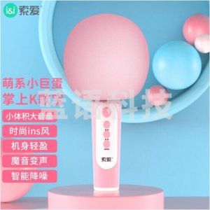 索爱 soaiy MC13 全民k歌无线蓝牙克风 网课主播声卡套装 音响一体话筒 樱花粉