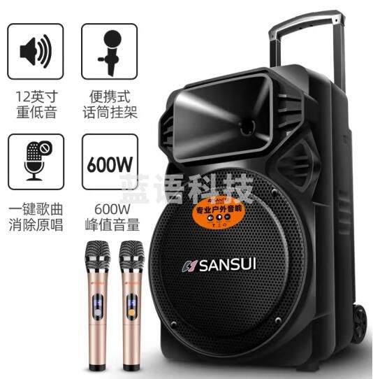 山水(SANSUI) A12-66广场舞音响户外K歌重低音蓝牙音响便携式移动舞台拉杆音箱大功率扩音器 旗舰版(拉杆音箱+2个话筒)