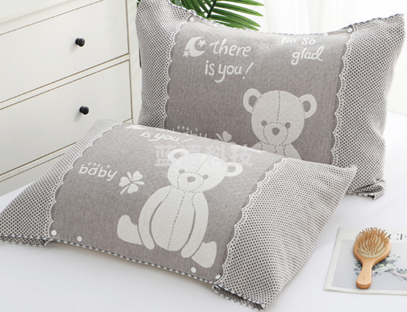 沐凡 枕套 纯棉包裹式枕头套 熊熊灰色52*65cm（对）