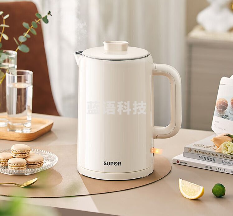苏泊尔（SUPOR）烧水壶 电热水壶双层防烫开水壶家用大容量电水壶全钢无缝内胆开水壶上盖可拆SW-15T109A（米白）