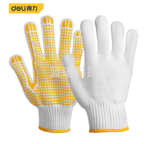 得力DL521021 涤纶PVC点珠手套8.5码215mm (12副/包）