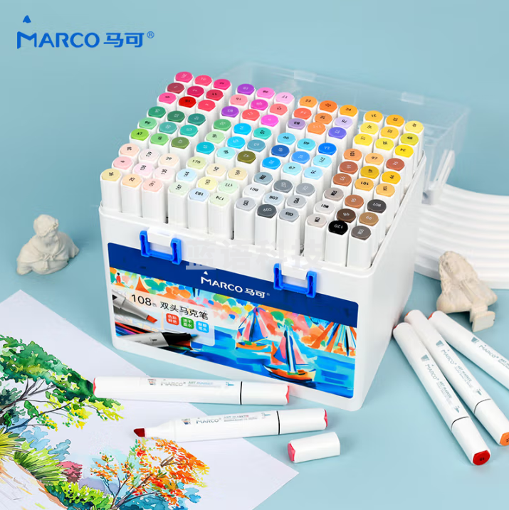 马可（MARCO）拉菲尼马克笔108色双头酒精速干设计学生儿童专业美术水彩笔绘画颜料套装送礼礼物开学礼 速写 马克笔绘画