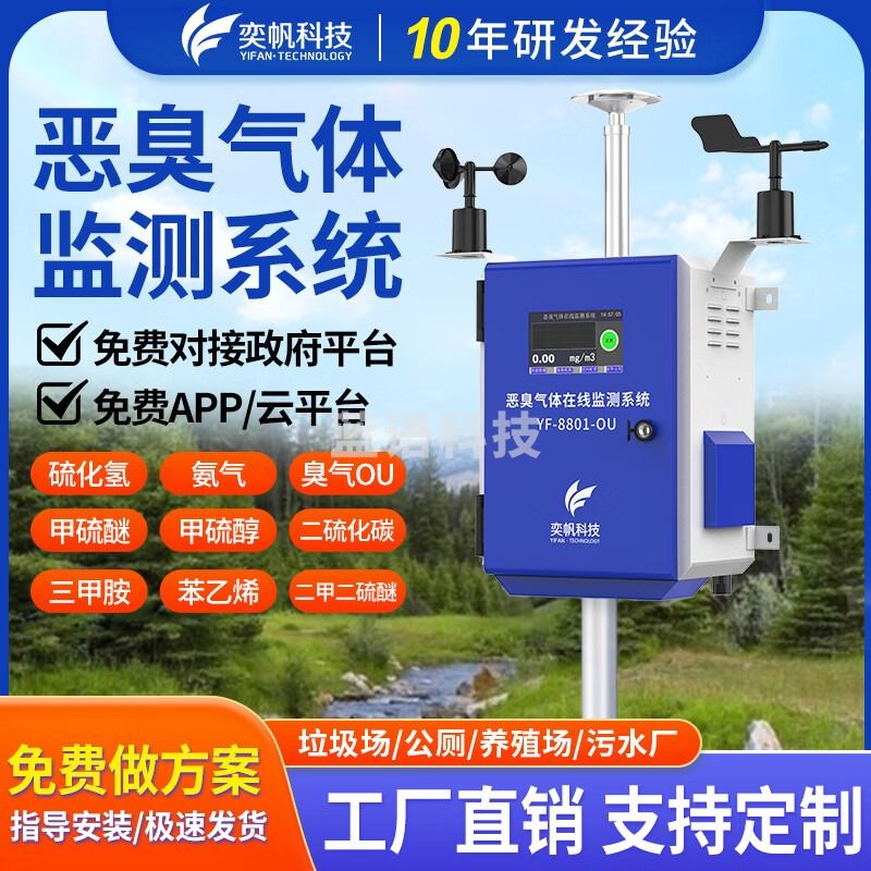 奕帆科技 臭味检测仪养殖厂公厕垃圾站恶臭异味臭气在线监测系统监测设备 (恶臭八项)监测设备【定制】