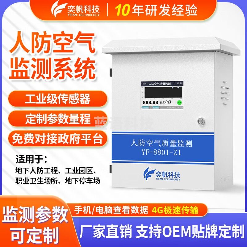 奕帆科技地下车库人防空气质量监测系统隧道化学毒剂放射性空气染毒检测仪 人防空气质量检测仪【定制】