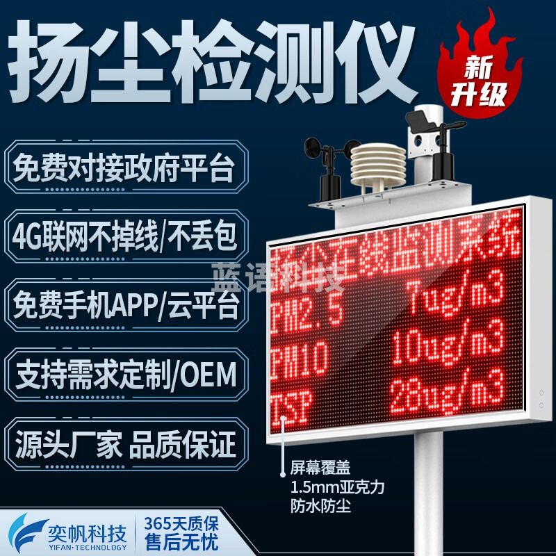 奕帆科技扬尘在线监测系统工地道路施工矿场PM2.5噪声粉尘pm10在线检测仪 扬尘5参-联网款【报价定制】