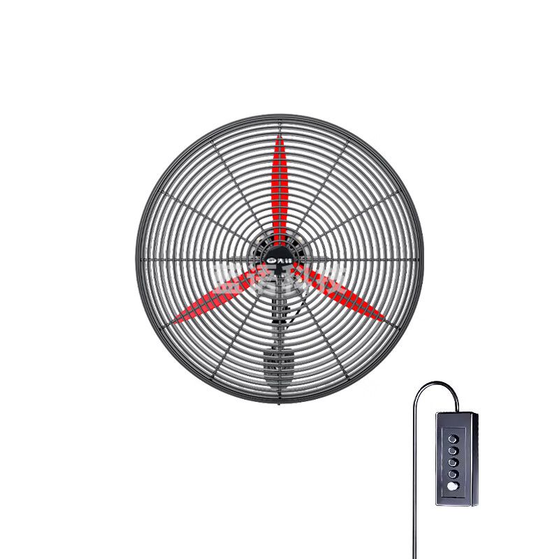 先锋壁挂风扇大风量工厂车间牛角扇工业壁扇FS-750壁挂款红铝叶电机（220v）加密网罩+1.8米电源线+线控