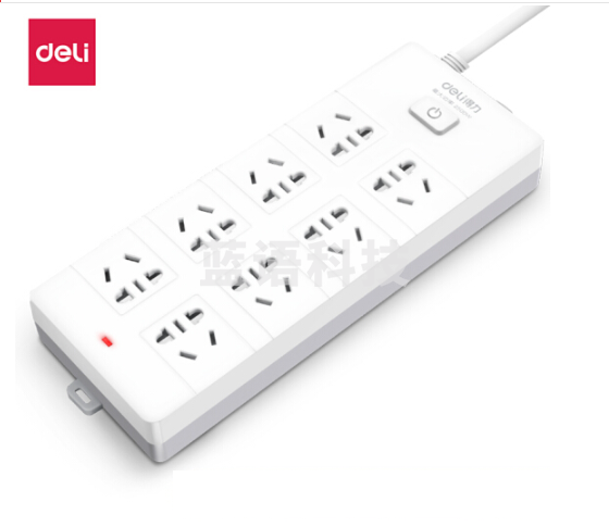 得力（deli）3996 总控开关 8位3米 过载保护 插座/插排/排插/插线板/接线板/拖线板 新国标 大孔距