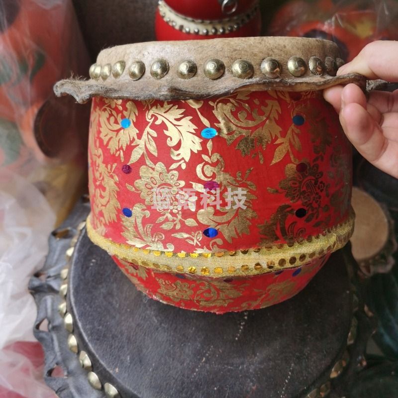 佛山牛皮鼓南狮鼓6 8 10寸头层牛皮醒狮鼓 6寸红色+鼓棍