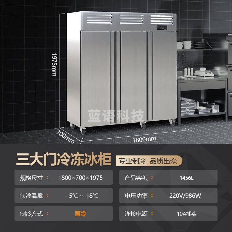 金佰特 KING BETTER 商用冰箱三大门 大容量立式冷冻冰柜 不锈钢三门饭店厨房酒店 冷冻款LLD-3DM