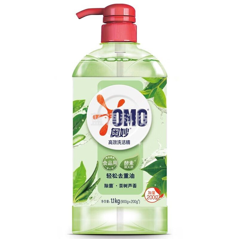奥妙（OMO）高效去油洗洁精 果蔬餐具净 去农残去油型 茶树芦荟1.1kg*12瓶