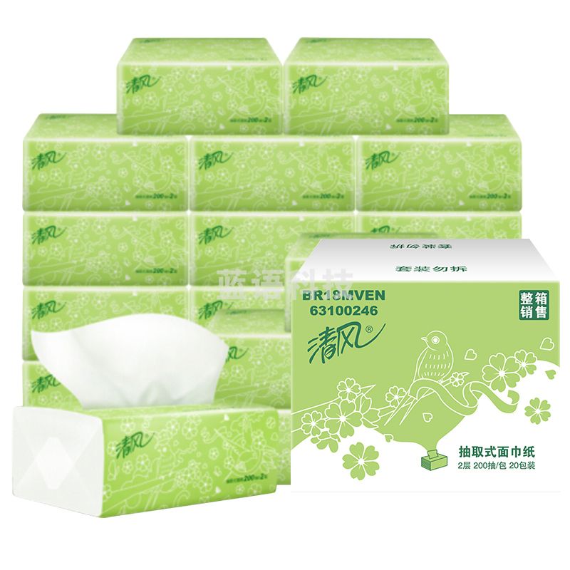 清风（APP）抽纸 柔韧2层200抽软抽*20包纸巾（新老包装交替发货）（整箱售卖）