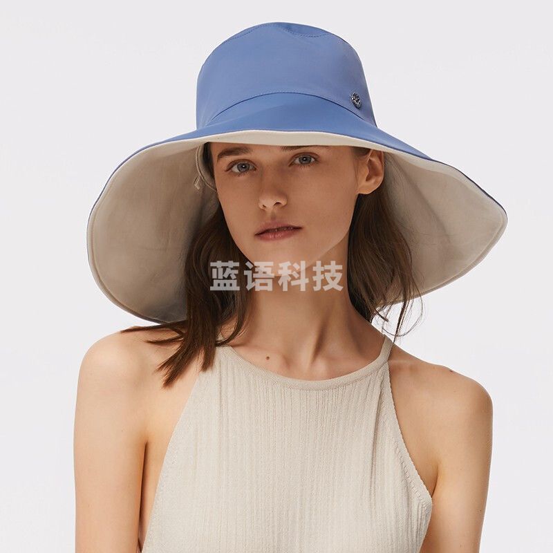 蕉下穹顶系列倍护防晒渔夫帽大檐夏防晒遮阳帽户外百搭女防紫外线遮脸帽子经典 石洗蓝