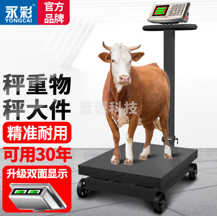 永彩（YONGCAI）称重电子秤商用轮子秤家用落地大型台秤手推滚轮精准电子称可折叠电子称猪秤工业物流地磅秤 600公斤双显【特厚粗支架45*60台面】轮子秤