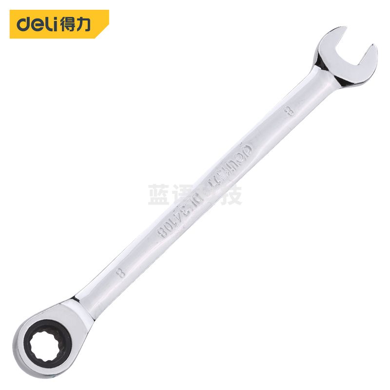 得力DL34108镜面棘轮两用快扳手8mm