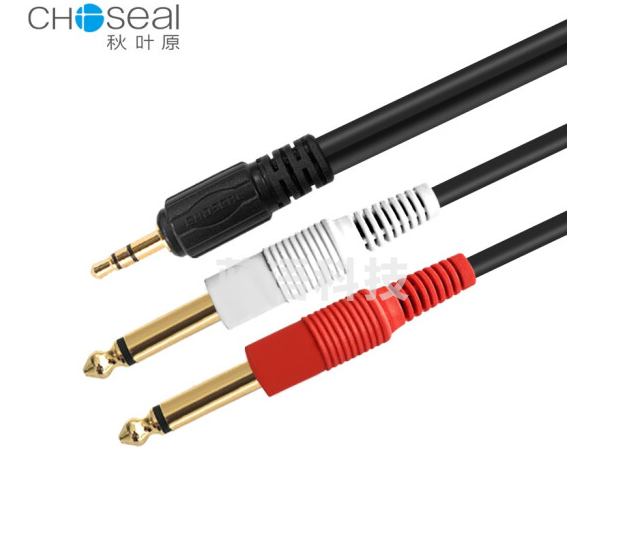 秋叶原（CHOSEAL） 3.5转双6.5大二芯音频线黑色 10米