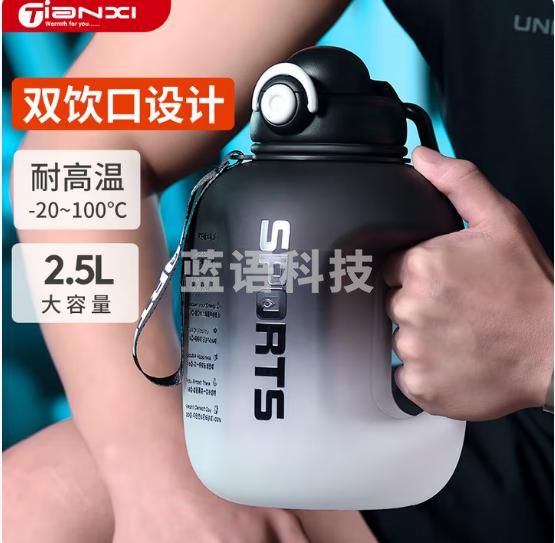 天喜（TIANXI）水杯大容量运动户外水杯吨桶吨杯健身壶炫彩太空杯黑色2.5L